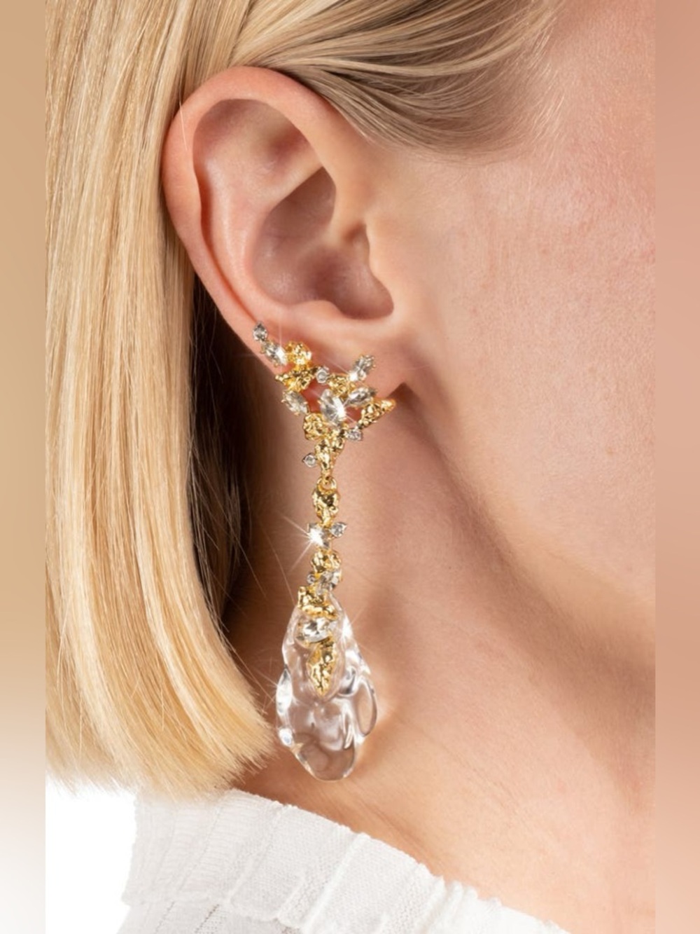 Gold Crystal Drop Earrings - Clear/Gold